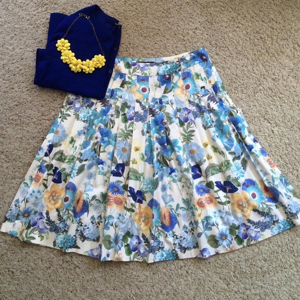 Talbots Floral A-Line Skirt - Blue and Yellow Sz 10